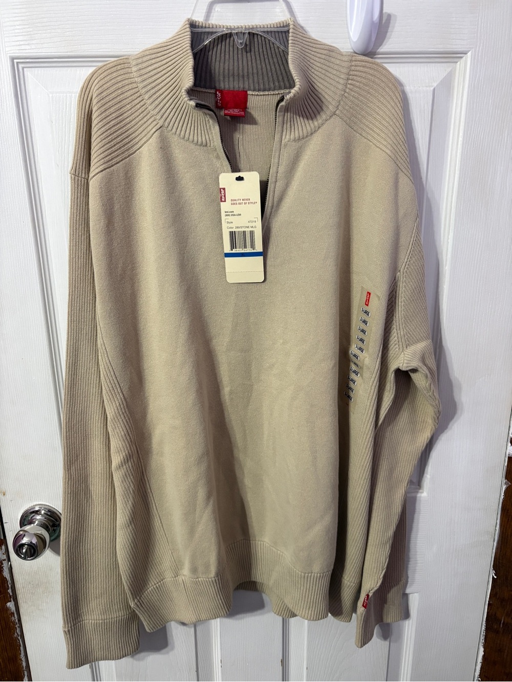 Levi's Men's Light Beige Quarter-Zip Knit Sweater